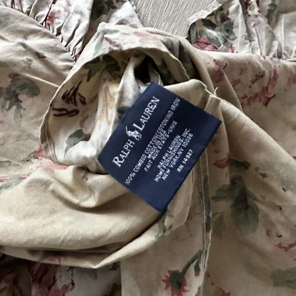 Vintage Ralph Lauren Francesca Queen Flat Sheet Set of 2 Ruffle Sham Tan Floral - Picture 15 of 16